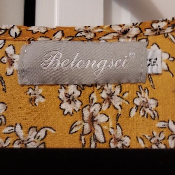 Golden yellow v neck boho blouse long sleeve - Picture 3 of 9